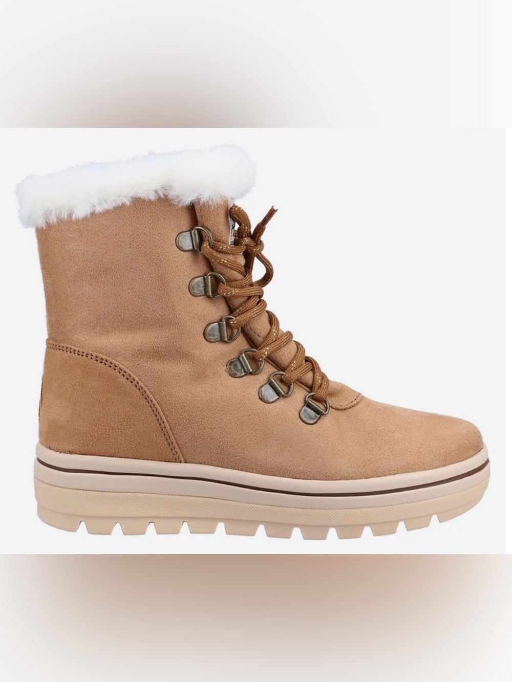 Skechers | Girls Brown Faux Fur Lace Up Winter Boots Size